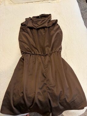 Strapless Brown Satin Jumpsuit